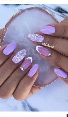 Purple And White Nails, Lila Nails, Purple Glitter Nails, Lilac Nails, Lavender Nails