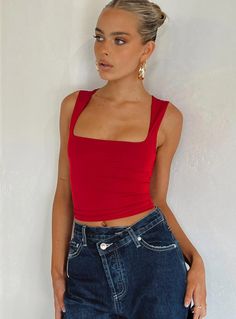 Vest Crop Top, Elegante Casual, Top Streetwear, Summer Tank Tops, Red Top, Sleeveless Vest, Summer 24, Basic Tops