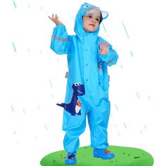 Overview Introducing the ultimate rainy day companion for your little adventurers! Our Kids' Dinosaur-Themed Waterproof Rain Jumpsuit is designed to keep your children dry and delighted, even during the heaviest downpours. Featuring a vibrant cartoon dinosaur print, this one-piece rainwear is not just about functionality—it's about adding fun and color to gloomy weather. Ideal for boys and girls aged 1 to 10, this jumpsuit is a must-have for every young explorer's wardrobe. Product Features Durable polyester material ensures complete waterproof protection and long-lasting use. Integrated hood with secure fittings to protect against wind and rain. Elasticated cuffs and a spacious cut designed to fit comfortably over clothing and allow for free movement. Easy to clean and maintain, ensuring Waterproof Hooded Adventure Raincoat, Playful Waterproof Raincoat For Rainy Weather, Blue Waterproof Raincoat For Rainy Weather, Waterproof Raincoat For Rainy Season, Playful Raincoat For Rainy Season, Blue Weatherproof Raincoat For Rainy Season, Gloomy Weather, Rain Suit, Raincoat Kids