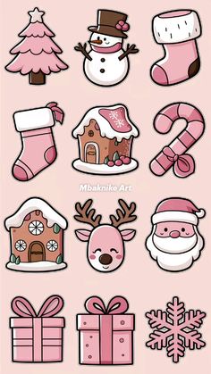 christmas stickers are shown on a pink background