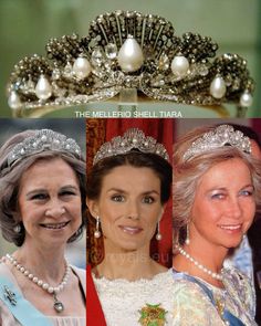 the queen of england's tiara is shown in three different pictures, including one with