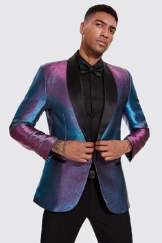 Star Suit, Homecoming Dinner, Purple Tuxedo, Shawl Collar Tuxedo, Galaxy Wedding, Gradient Color Design, Button Shawl, Red Carpet Party, Glitter Gradient