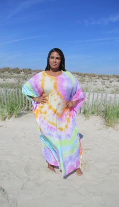 "Purple Navy Loose Kaftan, Tie Dye Boho Maxi Dress, Comfy Loungewear, Curvy, and Loose Fit, S-XL or 2XL-5XL Maxi Kaftan, Regular or Plus Size, Purple Tie Dye Robe, Beach Cover-Up, Comfortable Summer Dress, Cruise Outfit, Color name: AMETHYST purples-navy-lt. grape My gorgeous girlfriend is 36DD-32-44, modeling the plus-size version of this kaftan in another color combination; she looks pretty in it, but she really just needs a regular size. This style has NO Sleeves, but depending on your size, Kaftan Dress Boho, Tie Dye Cardigan, Tie Dye Maxi Skirt, Maxi Kaftan, Boho Dresses Long, Rainbow Outfit, Cruise Outfits, Tie Dye Maxi Dresses, Tie Dye Maxi