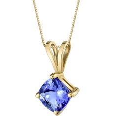 A multidimensional experience Add a sedated elegance to any ensemble with this unrestrained beauty. This versatile pendant features cushion cut Peora natural Tanzanite gemstones in 14K yellow gold. Our natural Tanzanite gemstones are a unique gift from nature. By cutting them in a way that respects the rough's natural radiance, we ignite their inherent intensity and maximize their brilliance to deliver on our signature Peora standard. Handcrafted in pure 14K yellow gold goodness, this pendant has been carefully coated in an elegant finish. Our artisans are expertly trained in this process which fortifies the pendant's strength, shine and brilliance. Looking to treat yourself, just because? We're all for that. Our concierge stylists are here to help with all of your jewelry questions. Each Jewelry Questions, Tanzanite Pendant, Blue Sapphire Pendant, Sapphire Necklace Pendants, Tanzanite Jewelry, Gold Cushions, Tanzanite Gemstone, Mom Jewelry, Birthstone Necklace