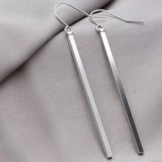 Brand New Modern & Super Stylish. Lightweight And Very Elegant. #Casual #Formal #Office #Work #Chic Straight Dangle Earrings, Trendy Silver Linear Earrings, Trendy Silver Linear Metal Earrings, Elegant Silver Rectangular Earrings, Minimalist Silver Linear Earrings, Modern Silver Long Drop Threader Earrings, Modern Silver Rectangular Pendant Earrings, Minimalist Sterling Silver Oblong Earrings, Elegant Long Drop Nickel-free Linear Earrings