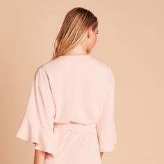 A romantic, ruffled bridesmaid robe in Blush Pink that's perfect for weddings, sleepovers and bachelorette parties. THE PERFECT GETTING-READY ROBE? ONE THAT YOU CAN GIFT YOUR BRIDESMAIDS EMBROIDERED WITH THEIR NAME! | Blush Pink Getting Ready Georgette Size XS/S | Birdy Grey Kenny Ruffle Robe Bridesmaid Robes, Birdy, Bachelorette Party, Blush Pink, Blush, Grey, Pink