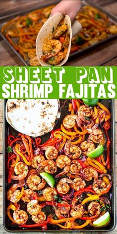 sheet pan shrimp fajitas with peppers and onions