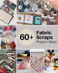 the collage shows many different crafts that are made with fabric scraps and paper