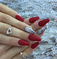 long red coffin nails / #newyearsnails #glamandglits by Sarahp898 Silver Acrylic Nails, Wedding Acrylic Nails, Prom Nails Red, Prom Nail, Nails 2018, Valentine Nails, Coffin Shape Nails, Nails Prom