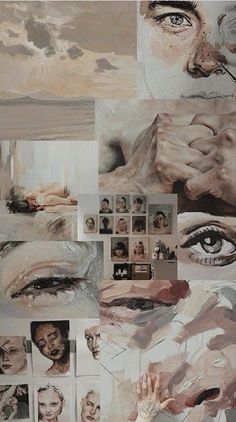 a collage of different images with one person's face and other people's eyes