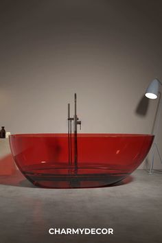 Red Ellipse Bathtub in Sleek Gray Interior