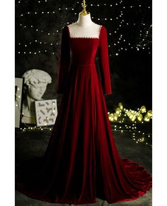 Get 10% off now! Buy burgundy long velvet evening dress backless with beadings at cheap price online. Free stable shipping and pro custom service since 2009. Velvet Evening Dress, Backless Evening Dress, Long Formal Dress, Performance Dresses, Floor Length Skirt, Dress Silhouette, Wine Red, Formal Dress, Swing Dress