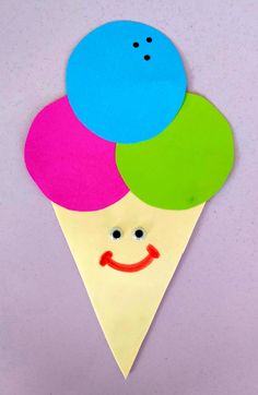 an ice cream cone with three balloons on it's top and a smiley face in the middle