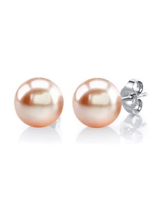 8mm Peach Freshwater Pearl Stud Earrings. #pearls  #white #earrings #diamond #jewelry #pearljewelry Multicolor Pearl Necklace, Pearl Earrings Designs, Buy Pearls, White Gold Studs, Pearl Necklace Earrings, Freshwater Pearl Earrings, White Pearl Necklace