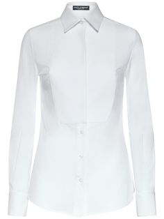 Find DOLCE & GABBANA Stretch Cotton Poplin Shirt on Editorialist. Front button closure. Button cuffs. Model is wearing a size40 Luxury Button-up Shirt With Cuffed Sleeves, White Poplin Tops With Button Cuffs, Luxury Poplin Button-up Tops, Luxury White Button-up Dress Shirt, White Button-up Poplin Blouse, White Shirts Women, Tuxedo Shirts, Cotton Poplin Shirt, Poplin Shirt