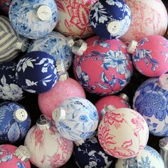 Chinoiserie Chic Inspired Christmas Ornaments, Modern Christmas Decor, Cabin Holiday, Tree Decoration, Christmas Ball, Classic Holiday, Blue - Etsy Pink Blue Green Christmas Tree, Navy And Pink Christmas Tree, Pink And Blue Christmas Decorations, Blue And Pink Christmas Decor, Pink And Blue Christmas Tree, Pink And Blue Christmas, Chinoiserie Ornaments, Christmas Decor Tree