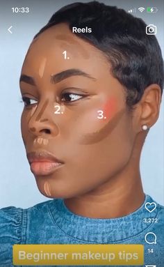 Manicure Ideas For Dark Skin, Soft Makeup Looks Black Women, Soft Beat Makeup, Conturing Makeup, Black Women Makeup Tutorial, Melanin Makeup, How To Contour Your Face