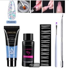 Poly Nail Gel Kit. Crystal Nail Tips, 5 Pcs Gel Nails Starter Set (Brush, Polygel, Buffer, 20pcs Crystal Nail Tips. Polygel Kit. Colors May Vary! Nail Art Tool Kit, Poly Nail Gel, Poly Gel, Soak Off Gel Nails, Gel Nail Tips, Gel Nail Kit, Polygel Nails, Gel Extensions, Hard Gel