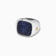 Effy Men's Sterling Silver & 18K Yellow Gold Blue Sapphire Ring, 2.00 TCW Luxury Blue Signet Ring, Luxury Blue Sapphire Signet Ring, Luxury Blue Signet Ring For Anniversary, Gold Blue Sapphire Ring, Blue Sapphire Ring, Yellow Stone, Sterling Silver Mens, Blue Sapphire Rings, Gold Yellow