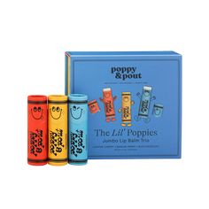 Lil Poppies 3 pack gift set- Poppy & Pout Jumbo Lip Balm, Peach Lip Balm, Vogue Nails, Coconut Lip Balm, Hair Elixir, Peach Lips, Lip Balm Gift, Retro Surf, Lip Balm Collection