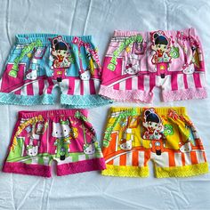 These Shortie Shorts Are Perfect For Under Dresses Of On Their Own . Never Worn But One Of Them Doesn’t Have A Tag . The Top Two Light Pink And Blue Are A Size L . I Don’t Know What That Means But I Believe It’s A Size 3-6 Months . The Yellow Ones Say Size M Which Is About 3 Months The Dark Pink One Doesn’t Have A Tag But I Think It’s A Small With Is Probably 0-3 Months . Cute Pink Short Bloomers, Cute Short Pink Bloomers, Cute Yellow Bottoms For Playwear, Cute Shorts With Elastic Waistband For Playwear, Playful Pink Bloomers With Elastic Waistband, Summer Cartoon Print Bottoms For Playwear, Summer Bottoms With Cartoon Print For Playtime, Cute Bloomers With Elastic Waistband For Playwear, Summer Cartoon Print Bottoms For Playtime