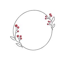 a circle with some red berries on the top and one green branch in the middle