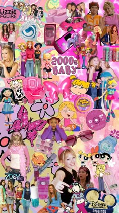 a collage of barbie dolls and stickers