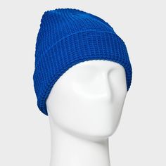 Add a stylish touch of cozy texture to your ensembles with this Recycled Polyester Waffle Knit Beanie from Goodfellow & Co™. Made from recycled polyester fabric with a double-layered knit construction, this waffle beanie provides a comfortable fit for all-day wear, and the pull-on style makes it easy to put on or take off. Goodfellow & Co™: Feel good in what you wear, anywhere. Knitted Blue Beanie For Fall, Soft Knit Beanie, Casual Winter Beanie With Knit Fabrication, Casual Knit Beanie For Spring, Casual Wool Knit Beanie, Fitted Knit Beanie Casual Style, Casual Wool Beanie With Knit Fabrication, Blue Soft Knit Beanie For Fall, Casual Spring Knit Beanie