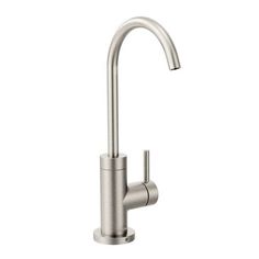 a stainless steel sink faucet on a white background