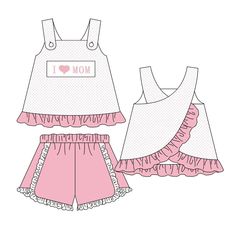 pre-order,no moq Fabric: Milk Silk Cute Sets With Ruffle Hem For Summer, Cute Ruffle Hem Summer Sets, Cute Summer Sets With Ruffle Hem, Pink Sleeveless Ruffled Set, Cute Pink Short Set For Summer, Pink Matching Short Set For Summer, Cute Pink Ruffled Shorts, Pink Short Set For Playwear, Cute Pink Ruffled Sets