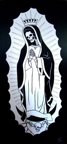 a black and white drawing of the virgin mary