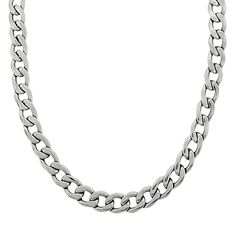 "Chain Details: Type: curb Length: 22 in. Width: 14 mm Weight: 129 grams Clasp: lobster-claw Metal: stainless steel  Size: 22"". Color: Grey. Gender: male. Age Group: adult." Classic Link Chain Necklace In Stainless Steel, Classic Stainless Steel Link Chain Necklace, Classic Stainless Steel Oval Link Chain Necklace, Classic Stainless Steel Link Necklace, Stainless Steel Curb Chain Necklace With Oval Links, Stainless Steel Oval Link Curb Chain Necklace, Classic Stainless Steel Cable Chain Necklace, Classic Stainless Steel Necklace With Solid Links, Classic Stainless Steel Chain Necklace