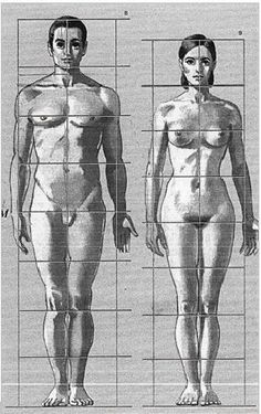 an image of a man and woman standing in front of a grid with lines on it