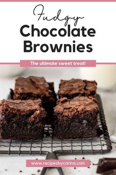 chocolate brownies on a cooling rack with text overlay