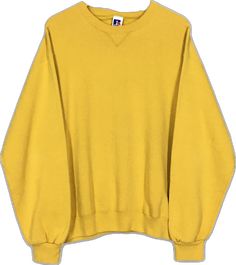 90s Style Crew Neck Top For Fall, Solid Retro Tops For Fall, Retro Solid Tops For Fall, Yellow Long Sleeve 90s Tops, Yellow Long Sleeve 90s Style Tops, Retro Crew Neck Solid Tops, 90s Style Yellow Long Sleeve Tops, 90s Yellow Long Sleeve Tops, Yellow Vintage Long Sleeve Sweatshirt