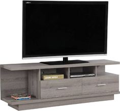 a flat screen tv sitting on top of a wooden entertainment center