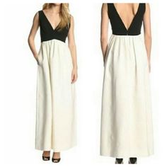 Nwt Excellent Condition Jill Jill Stuart Two Tone Gown Maxi Dress Black & White Plunging Vneck Side Pockets Sleeveless Sz 6 White V-neck Maxi Dress, White A-line V-neck Dress For Evening, White A-line V-neck Evening Dress, White V-neck Maxi Dress For Cocktail, White V-neck Cocktail Dress, Elegant White V-neck Maxi Dress, White Sleeveless V-neck Dress For Formal Occasions, Formal White Sleeveless V-neck Dress, Two Tone Gown