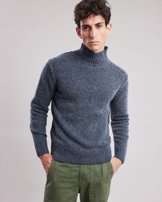 Men's mock neck sweater with ribbed edges at the cuffs, collar, and waist. Features exposed seam details. Cashmere Sweater Men, Mock Neck Sweater, Mens Denim, Cashmere Sweaters, Mock Neck, Casual Style, Men Sweater, Cashmere, Collar