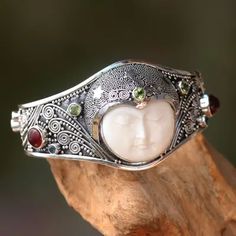 Handmade Cuff Bracelet with Gemstones, Bone, and Silver - Moon Queen | NOVICA Bone Cuff, Gemstone Cuff Bracelet, Earthy Jewelry, Face Jewellery, Cuff Bracelets Handmade, Silver Moon, Deco Jewelry, Sterling Silver Cuff, Silver Cuff Bracelet