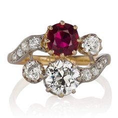 The Lizabeth ring is an absolutely gorgeous Edwardian Ruby & Diamond Toi et Moi Engagement Ring. Shop this exclusive ring now at Victor Barbone Jewelry! Ruby Engagement Rings Vintage, Cartier Love Wedding Band, Geometric Diamond Ring, Tanzanite Engagement Ring, Bygone Era, Antique Engagement