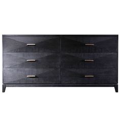 a black dresser with gold handles and drawers on it's sides, against a white background