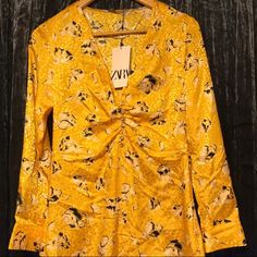 Adorable Rhinestone Buttoned Yellow Floral Dress Zara Yellow Party Dress, Zara Yellow Dress For Night Out, Mustard Long Sleeve Party Dress, Mustard V-neck Party Dress, Yellow Long Sleeve Dress For Night Out, Zara Yellow V-neck Mini Dress, Zara Green Dress, Blue Knit Dress, Printed Short Dresses