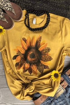 Printed on super soft short sleeve crew neck unisex tees. Sunflower Clothing, Sunflower Ideas, Cowgirl Closet, Charlie 1 Horse Hat, Sunflower Shorts, Sunflower Graphic, Coffee Graphic Tee, Boho Boutique, Pretty Top