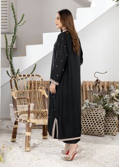 Black pure Boski silk kurta handworked with nude pink resham and mirrorwork details on the neckline, sleeves, front and back of the shirt (Includes shirt only) Pink Kurta, Astoria Ny, Black Pure, Silk Kurta, Nude Pink, The Shirt, Silk, Pure Products, Pink