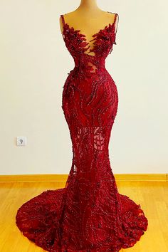 Evening Dresses Lace, Red Lace Gown, Red Mermaid Prom Dress, Beaded Prom Dresses, Feather Prom Dress, Reception Outfit