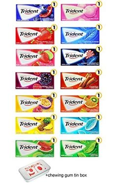 an advertisement for trident chewing gum in various flavors