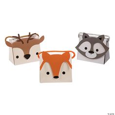 three small bags with animals on them