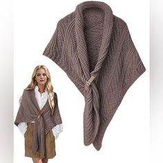 Versatile And Stylish Knitted Triangle Shawl Wrap With Leather Buckle * Color: Brown * Shawl,Wrap,Scarf * Fabric Type: 100% Cashmere -Like Acrylic * Adjustable Leather Buck * Machine Wash * Size: One-Size (Sml) * Size: Width: (70cm) (120cm On Both Sides And (180cm In Length Knitted Triangle, Brown Shawl, Woolen Scarves, Triangle Shawl, Winter Shawl, Ladies Poncho, Triangle Shawls, Triangle Scarf, Scarf Top