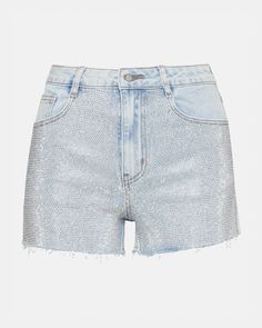 Upgrade your wardrobe with the GLENDALE denim shorts. Crafted with a stylish cutoff design and embellished with rhinestones, these shorts will elevate any casual look. Embellished denim shorts Two side pockets and two back pockets Inseam: 2.5" Length: 12.5" 68% cotton 30% polyester 2% spandex Hand wash Emma is 5ft 10in and is wearing a size small Imported Glamorous High-waisted Summer Shorts, Glamorous Summer Denim Bottoms, Rhinestone Denim Jean Shorts, Glamorous Embellished Shorts, Summer Denim Shorts With Rhinestones, Denim Shorts With Rhinestones For Summer, Summer Rhinestone Short Jeans, Summer Cutoff Jean Shorts With Rhinestones, Cutoff Jean Shorts With Rhinestones For Summer