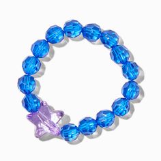 Claire's Club Purple Star Blue Beaded Stretch Bracelet Playful Adjustable Blue Charm Bracelet, Blue Bracelets With Star Charm And Round Beads, Blue Beaded Bracelets With Star Charm, Piercing Kit, Chelsea Doll, Purple Star, Star Blue, Kawaii Jewelry, Barbie Party